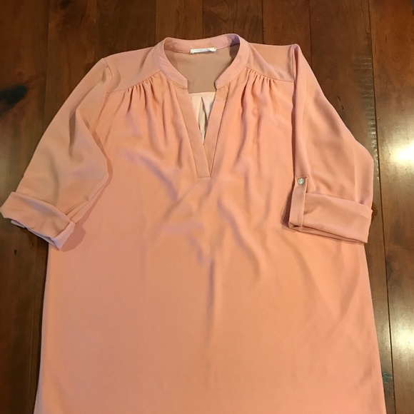 ENTRO WOMEN’S V-NECK PEACH LARGE 3/4 SLEEVE TUNIC - Picture 1 of 4